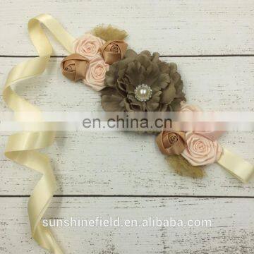 Ivory Penoy Flower Matching Colorful Satin Flower Sash Bridal Belts QueenBaby Sash Luxe Sash