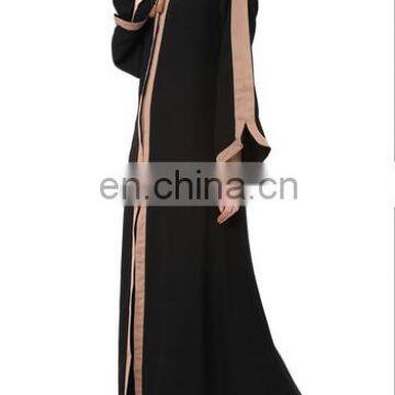 Muslim Islamic Long Sleeve Black/Beige Color Jacket Style Abaya(MQ17060301)