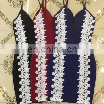 Amigo 2017 New Designer Strap Low Cut Sexy Lace Flower Bandage Dress Dew Check Midi Evening Dresses for Ladis Party Wear photo-2