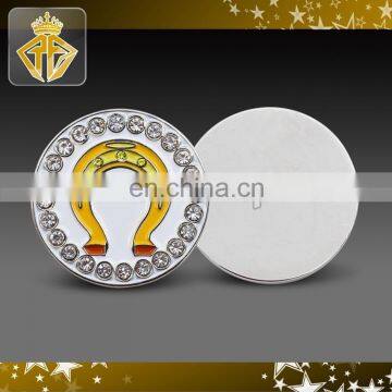 Shiny Nickel Horseshoe Golf Ball Marker with Crystals