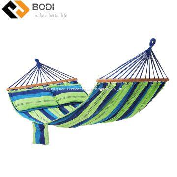 High Quality Outdoor canvas hammock swing bed with wooden stick and pillow