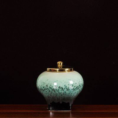 Modern Creative Chinese Jingdezhen Green Storage Jar Ceramic Vase With Lid For Indoor photo-2