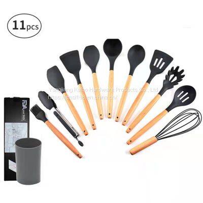 Non Stick Spatula Set Contains 12 Pieces of Bucket Creative Food Grade Hengshao Tools, Wooden Handle Silicone Kitchenware photo-5
