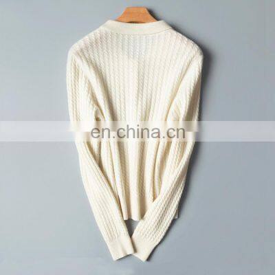 Women Twisted Cashmere Cable Knit Polo Neck Cardigan photo-2
