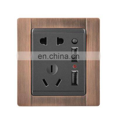 Type 86 AU Standard 5 pin Wall Socket With Switch 16A Zinc Alloy Panel With USB Socket And Switches Electrical With LED Light