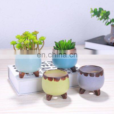 Hot selling flowerpots for small, fresh, succulent plants with colorful holes and feet