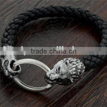8mm Men Snakeskin Leather Oval Hasp Alloy Dragon Head Bracelet photo-4