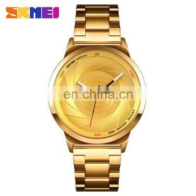 skmei 9210 golden wrist watches couple stainless steel quartz watches