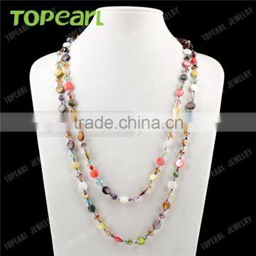 Multicolor Coin Shell Beads With Crystal Necklace 60 Inch Long GN162 photo-3