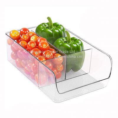 Refrigerator Organizer Bin with Dividers Clear Plastic Storage Bins for Freezer Kitchen Cabinets Pantry Storage