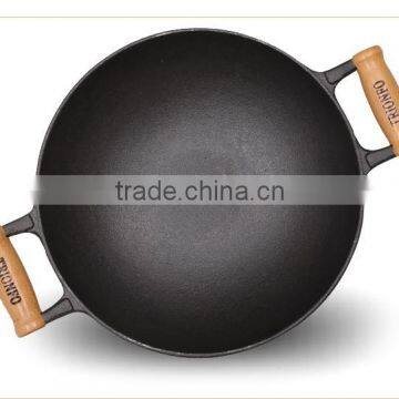 TRIONFO high Quality Chinese double handle cast iron wok pan