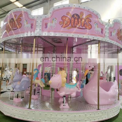 New children park fair equipment kiddie cartoon shaped merry go round  ride pink carousel for sale