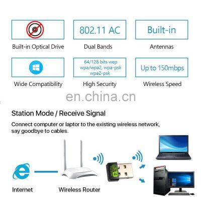 ALLINGE SDS590 Adaptador Wi-Fi USB sem fio Linux 150Mbps Mini Receptor externo de rede sem fio photo-5