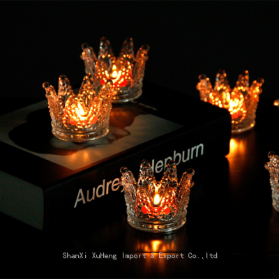Crown Shaped Decorative Glass Candle Holder Gold Rimmed Clear Glass Ashtray Vintage Glass Candlestick photo-2