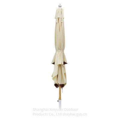 Heavy-duty Wooden Patio Umbrella Suitable for Commercial Customization, Luxurious Double-pulley Drawstring Umbrella