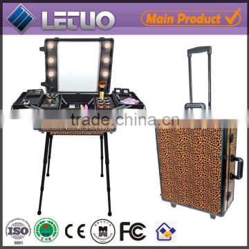 Professional Makeup Trolley Case/Beauty Makeup Cosmetic Case Box With Lights