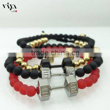 China Manufacturer Fashion Men Bead Bracelet, High Quality 316l Stainless Steel Bracelet, Custom Dumbell Bracelet