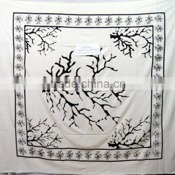 Cotton Tapestry Full Size White Indian Gypsy Tapestry Hand Block Wall Hanging