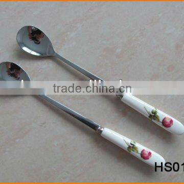 HS015 Porcelain Handle Stainless Steel Long Tea Spoon