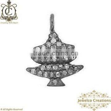 Christmas Tree Charm, Diamond Silver Charm, Pave Diamond Charm, Silver Charm, Christmas Tree Designer Charm Pendant Jewelry