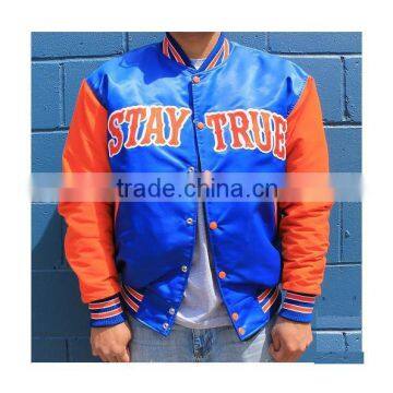 Custom Made Plain Satin College Varsity Jacket/ Letterman Varsity Jacket / Baseball Varsity Jacket