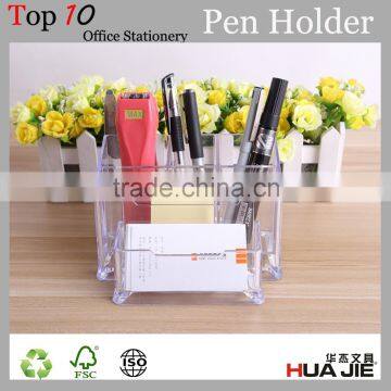 Desktop transparent clear pen holder with plastic pocket