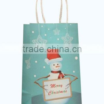 Snowman design christmas paper carrier bag with paper handle