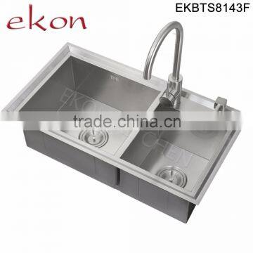 Top Workmanship Double Bowl Handmade Stainless Steel Top Mount Kitchen Sinks