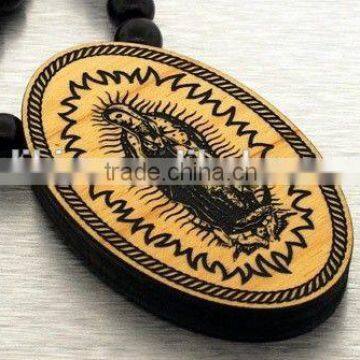 Wooden necklace Mary Pendant Chain good bead wood macrame black hip hop