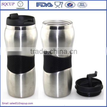 16oz BPA free double wall s/s insulated thermo travel mug with middle rubber/silicon