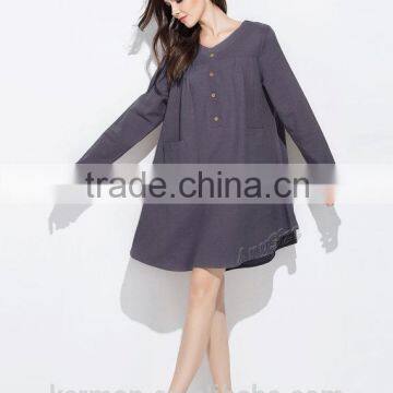 Sunflower Coconut Shell Buttons Casual Linen Dress Plus Size Dress photo-2