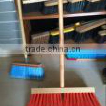 mixed bristle floor brush with long wooden handle