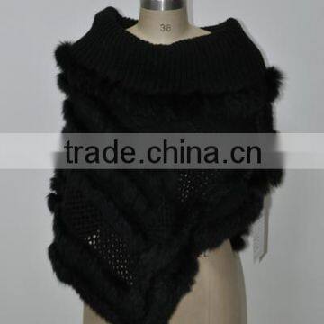 women fashion knitted real rabbit fur shawl LK16F098