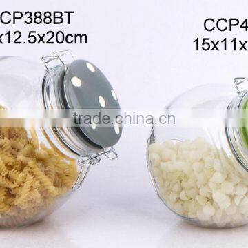 CCP388BT airtight glass storage jar with ceramic lid and metal clip