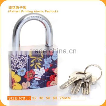 Professional New Heavy Duty Scrawl Flower painted Atomic key Pattern Printing Safety iron padlock