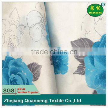 High quality blue flower design polyester brushed fabric