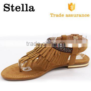 Fashion Summer Jacquard Strip Camel Tassels Women Flat Sandal Shoe photo-2
