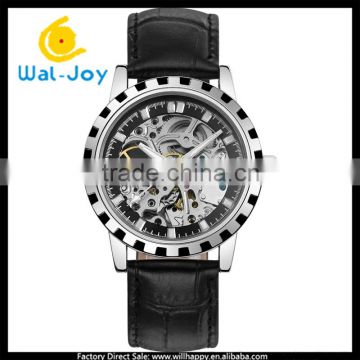 WJ-5444-1 high-grade Nary brand genuine leather strap waterproof men automatic mechanical watch