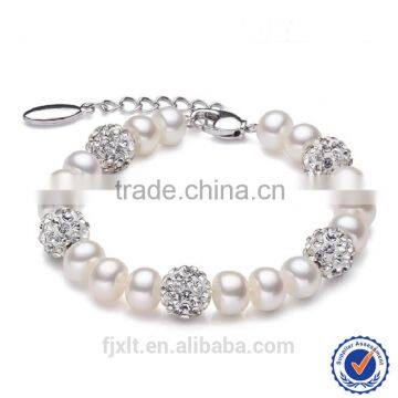 Freshwater Pearl Bracelet with Crystal Shamballa Beads