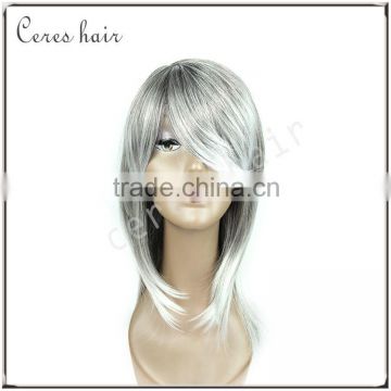 wholesale silky straight ombre silver grey synthetic wig glueless grey heat resistant hair wig for women