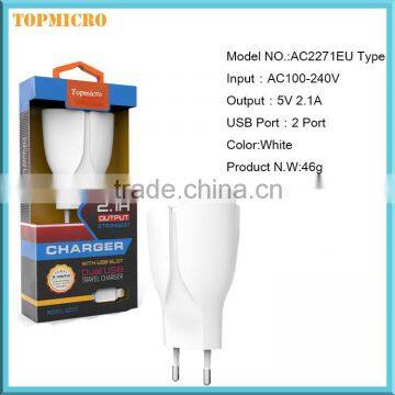 2016 Fashion MINI Dual USB EU Type Battery Smart Phone Charger