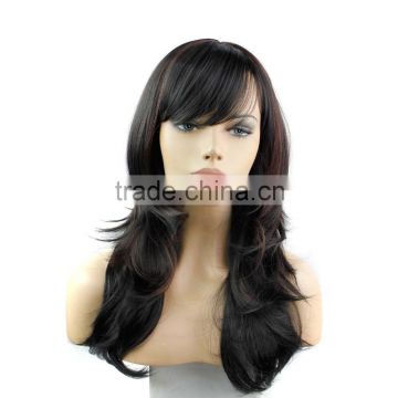 women long curly synthetic wig with side bangs promotion price