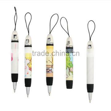 Novelty popular promotion advertising slim mini plastic ballpoint pen with string