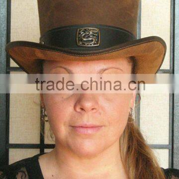 Steampunk Hat Victorian Classy Asian Dragon Leather HIGH Top Hat 2 Tones