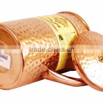 IndianArtVilla Pure Copper Hammered Jug Pitcher With Lid 2100 ML - Storage Drinking Water Home Hotel Restaurant Benefit Yoga