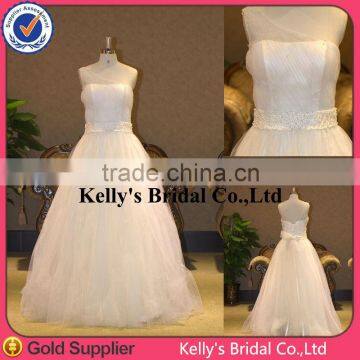 One shoulder tulle a-line beading wedding gown with detachable beading belt