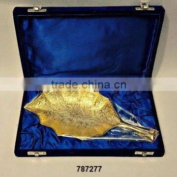 Gold Finish Embossed Brass Dry Fruit, Candy & Nut Bowl in Velvet Box for Corporate Gifts photo-2