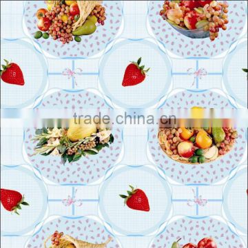 2014 newest fruits printed pattern pvc/peva vinyl tablecloth/cover with waved/lace edge