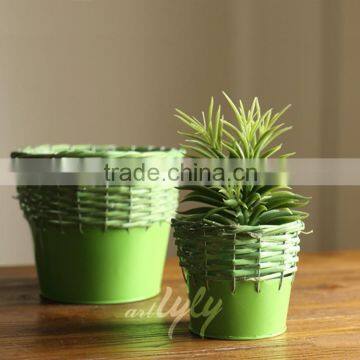 cheap colored home decoration willow and iron flower pot for sale