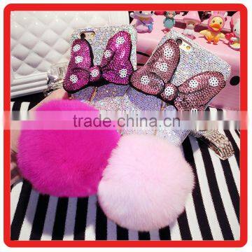 Diamonds rhinestone bowknot Rabbit tail Hair Fur Ball flash of light phone case for iphone 6 6s plus